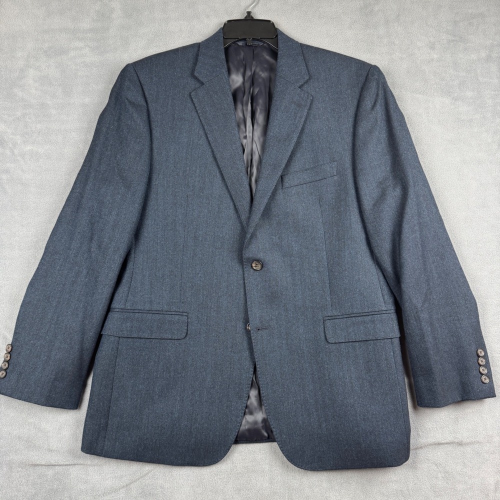 Lauren Ralph Lauren Mens 42R Slim Fit Wool Blue Herringbone Blazer Sport Coat